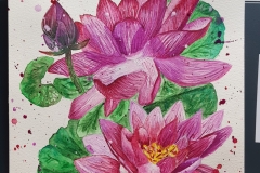 ''LUTUSES''. I continue to paint animals and flowers. Lotuses are so beautiful and have a deep spiritual meaning. Size 29.8 x 23.9 cm (close to A4), watercolor + white gouache on thick 300 g solid watercolor paper. PRICE 60 euro + shipping