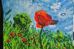 ''Field of Poppies'' SIZE 27 cm x 35 cm, Watercolor + white gouache. I loved one of the photos on the internet and just decided to paint this! PRICE: 50 euro + shipping